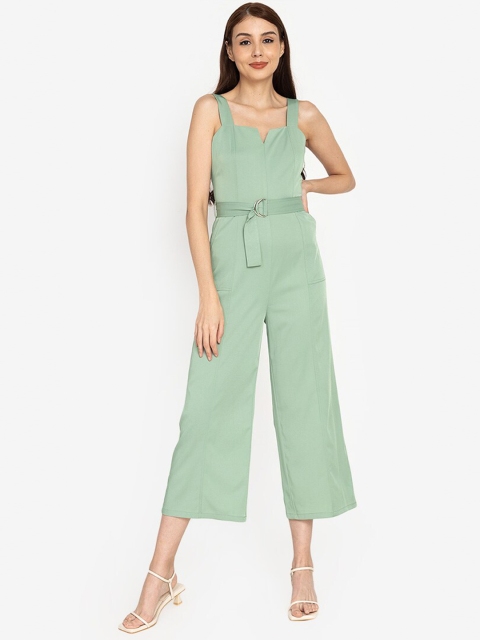 

ZALORA WORK Women Green Notch Neck Basic Jumpsuit