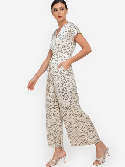 

ZALORA WORK Beige Printed Basic Jumpsuit