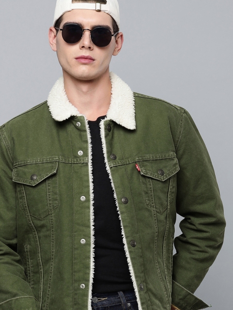 

Levis Men Olive Green &White Colourblocked Denim Jacket