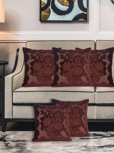 

XOXO Design Brown Set of 5 Velvet Square Cushion Covers
