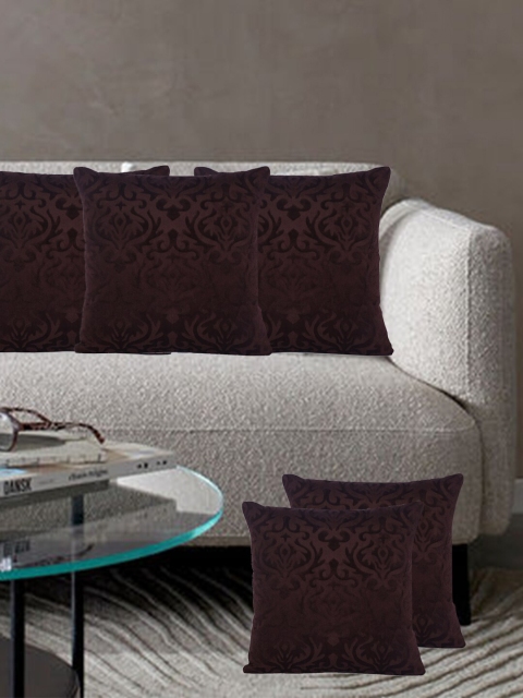 

XOXO Design Brown Set of 5 Ethnic Motifs Velvet Square Cushion Covers