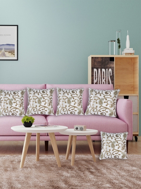 

XOXO Design White & Gold-Toned Set of 5 Embroidered Velvet Square Cushion Covers