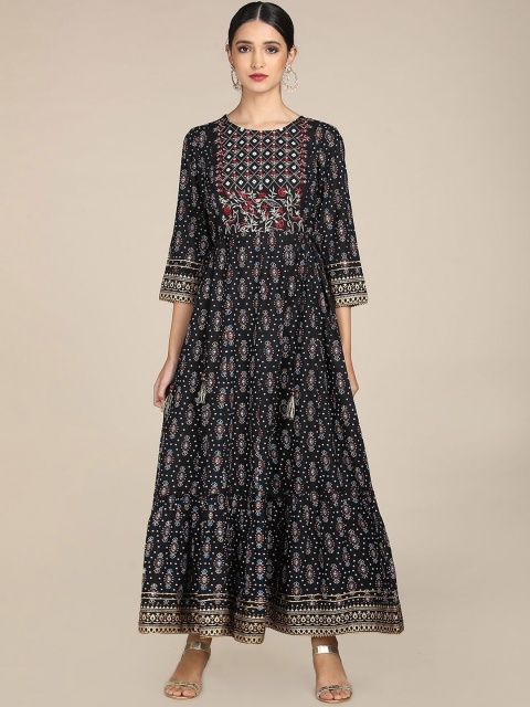

Anahi Women Black & Maroon Bandhani Printed Thread Work Anarkali Kurta