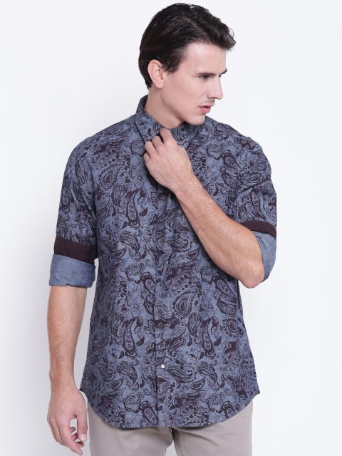 

Blackberrys Men Blue & Burgundy Slim Fit Printed Casual Shirt