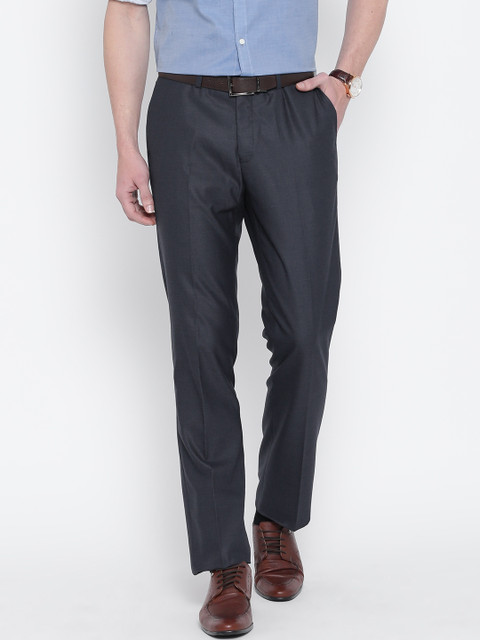 

Blackberrys Men Navy Solid Sharp Fit Flat-Front Formal Trousers, Navy blue