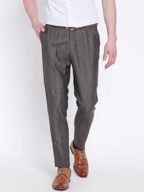 

Blackberrys Men Grey Sharp Fit Solid Formal Trousers