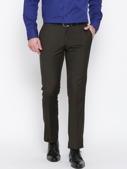 

Blackberrys Men Black Self-Design Sharp Fit Flat-Front Formal Trousers