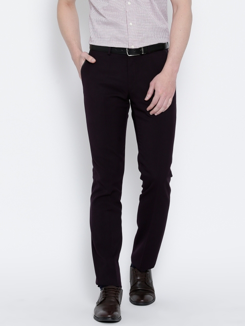 

Blackberrys Men Aubergine Solid Sharp Fit Flat-Front Formal Trousers, Purple