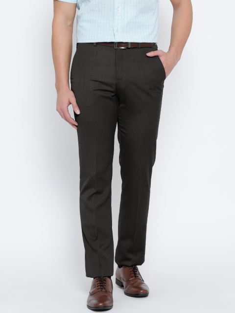 

Blackberrys Men Coffee Brown Solid Sharp Fit Flat-Front Formal Trousers