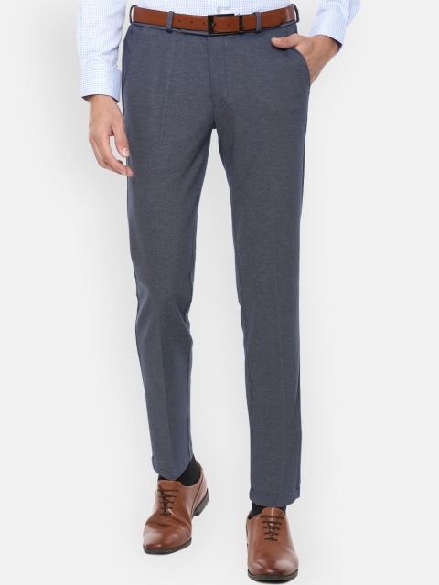 

Louis Philippe Men Navy Blue Textured Formal Trousers