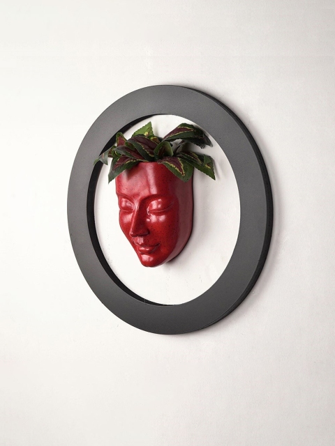 

THE ARTMENT Red Bohemian Meditative Face Planter Wall Decor