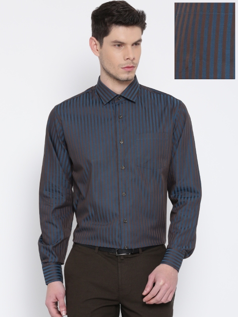 

Blackberrys Men Teal Blue Striped Formal Shirt