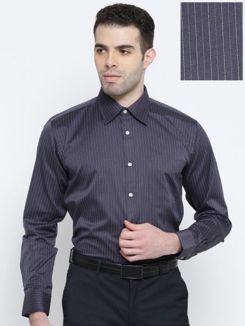 

Blackberrys Men Charcoal Grey Slim Striped Formal Shirt