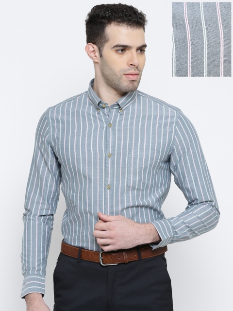 

Blackberrys Men Grey Trim Fit Striped Semiformal Shirt