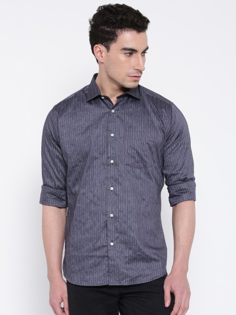 

Blackberrys Men Purple & Grey Slim Fit Striped Casual Shirt