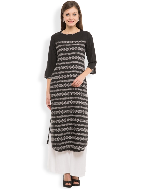 

Vishudh Women Black Printed Straight Kurta