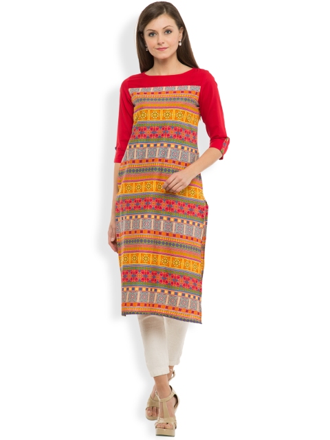 

Vishudh Women Red Printed Straight Kurta