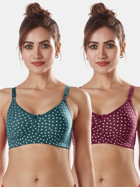 

Sonari Women Pack Of 2 Green & Magenta Printed ALL Day Comfort Non-padded Seamless Bra
