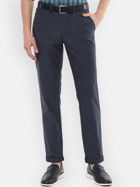 

Van Heusen Men Navy Blue Checked Slim Fit Trousers