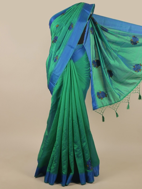 

Pothys Green & Blue Floral Embroidered Art Silk Saree