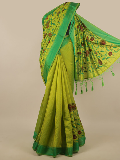 

Pothys Green & Red Floral Art Silk Saree