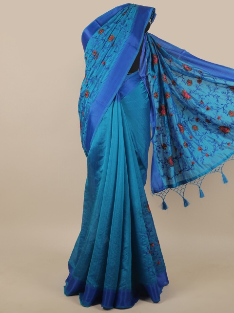 

Pothys Blue Floral Embroidered Art Silk Saree