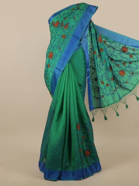 

Pothys Green & Blue Floral Art Silk Saree