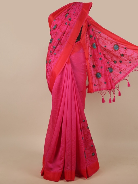 

Pothys Pink & Blue Floral Art Silk Saree