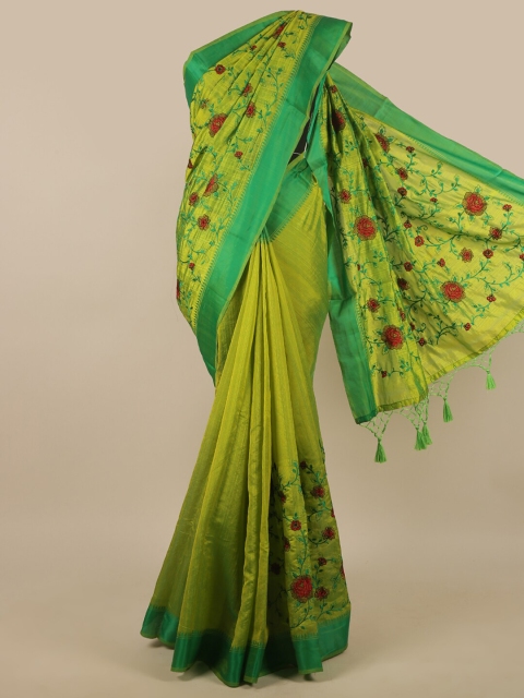 

Pothys Green & Red Floral Embroidered Art Silk Saree