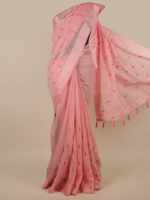 

Pothys Pink & Gold-Toned Ethnic Motifs Embroidered Saree