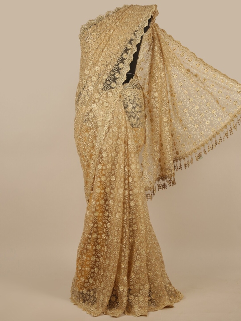 

Pothys Gold-Toned Floral Embroidered Net Saree