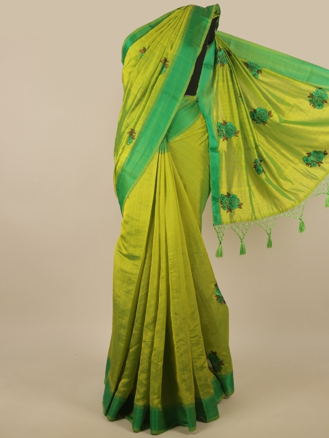 

Pothys Green & Orange Floral Art Silk Saree
