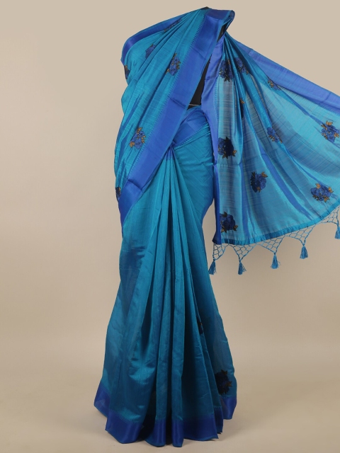 

Pothys Blue Floral Embroidered Art Silk Saree
