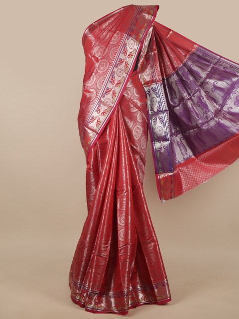 

Pothys Red & Purple Ethnic Motifs Zari Art Silk Saree