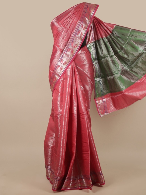 

Pothys Peach-Coloured & Green Paisley Zari Art Silk Saree
