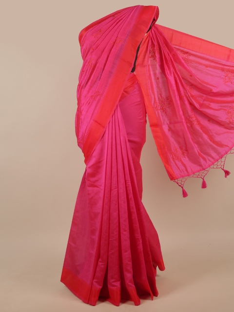 

Pothys Pink & Orange Embroidered Art Silk Saree