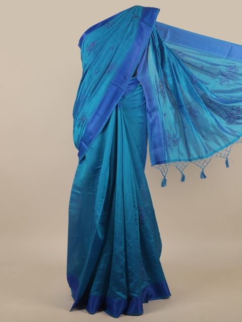 

Pothys Blue Floral Embroidered Art Silk Saree