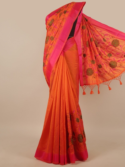 

Pothys Orange & Magenta Floral Art Silk Saree