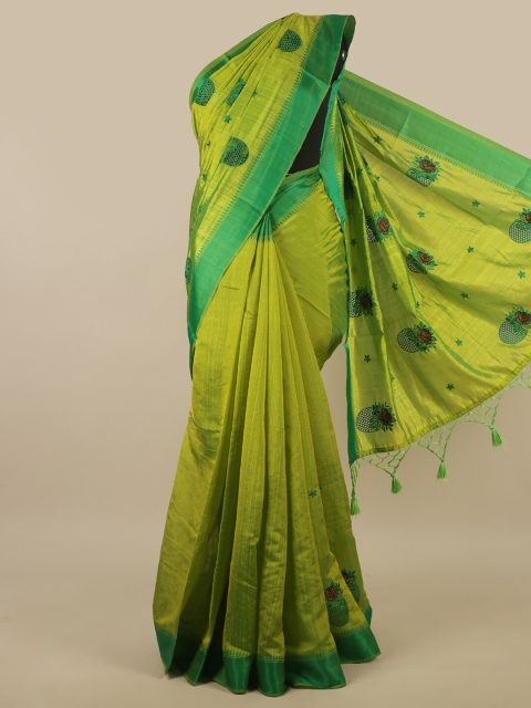 

Pothys Green & Brown Floral Embroidered Art Silk Saree