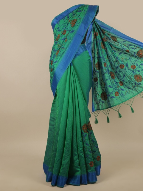

Pothys Green & Blue Floral Art Silk Saree