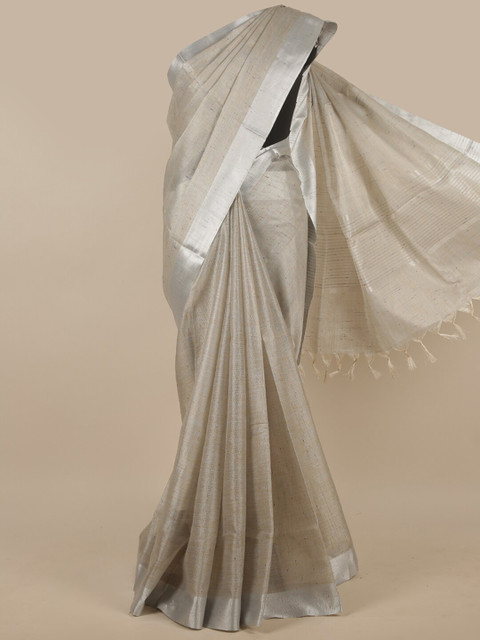 

Pothys Silver-Toned & Gold-Toned Zari Tissue Saree