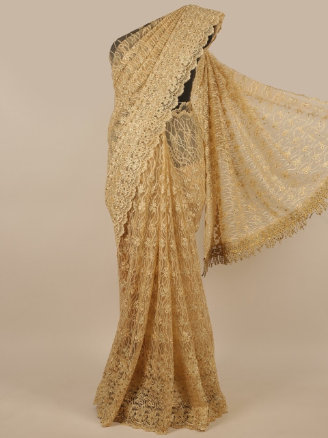 

Pothys Gold-Toned Floral Embroidered Net Saree