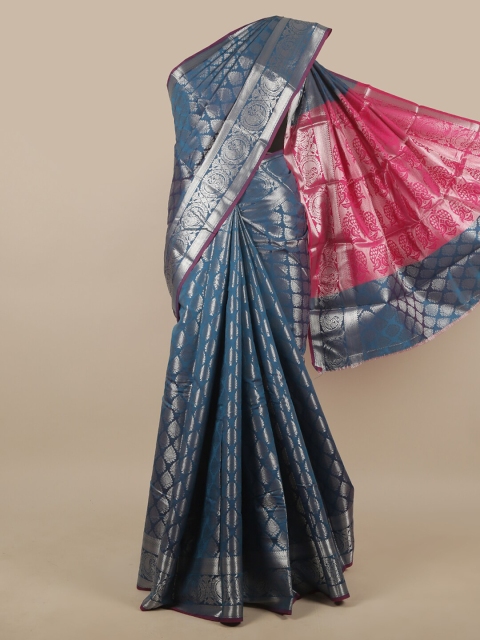 

Pothys Blue & Pink Ethnic Motifs Woven Design Art Silk Saree