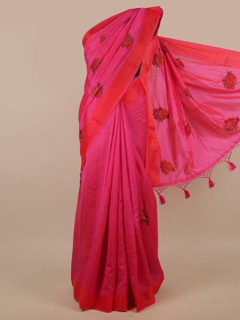 

Pothys Pink Floral Embroidered Art Silk Saree