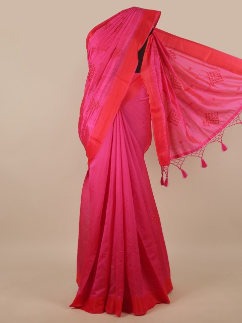 

Pothys Pink & Red Floral Embroidered Art Silk Saree