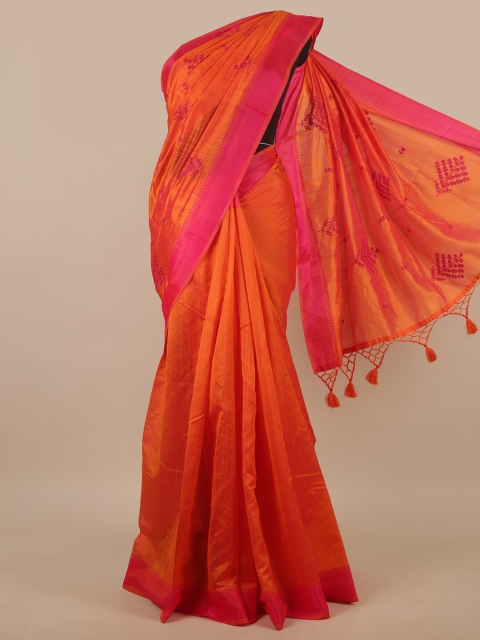 

Pothys Orange & Pink Floral Art Silk Saree