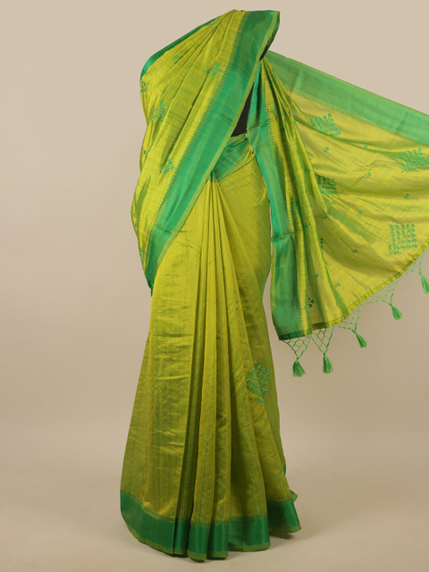 

Pothys Green Ethnic Motifs Embroidered Art Silk Saree