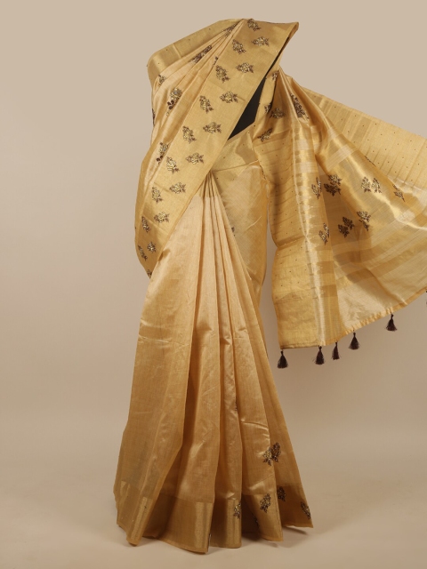 

Pothys Gold-Toned Ethnic Motifs Embroidered Saree