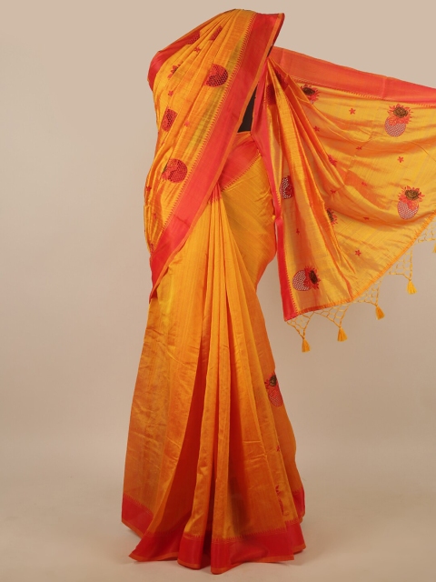 

Pothys Yellow & Red Floral Art Silk Saree