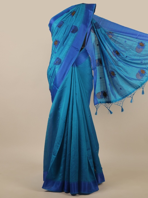 

Pothys Blue & Yellow Floral Art Silk Saree